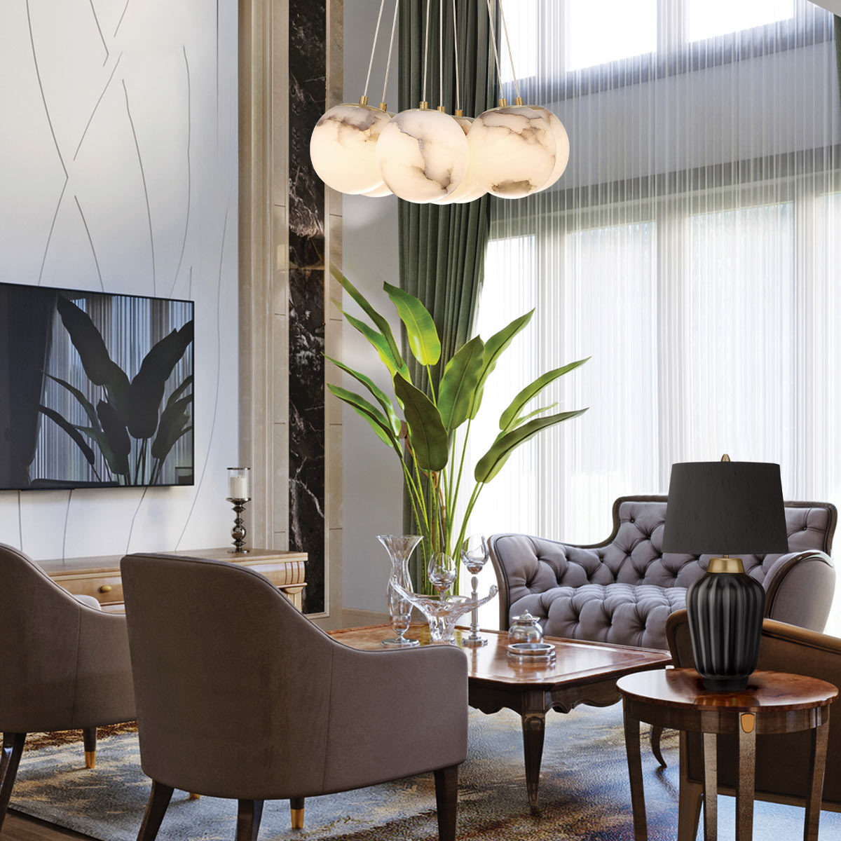 Duża lampa wisząca Kepler - 7 źródeł światła - Szczotkowane złoto, Eurofase - ePlafoniera.pl