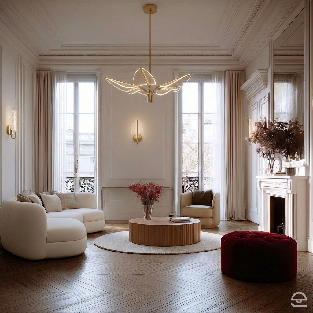 Floriana Medium – żyrandol LED z motywem liści, naturalny mosiądz Ø79