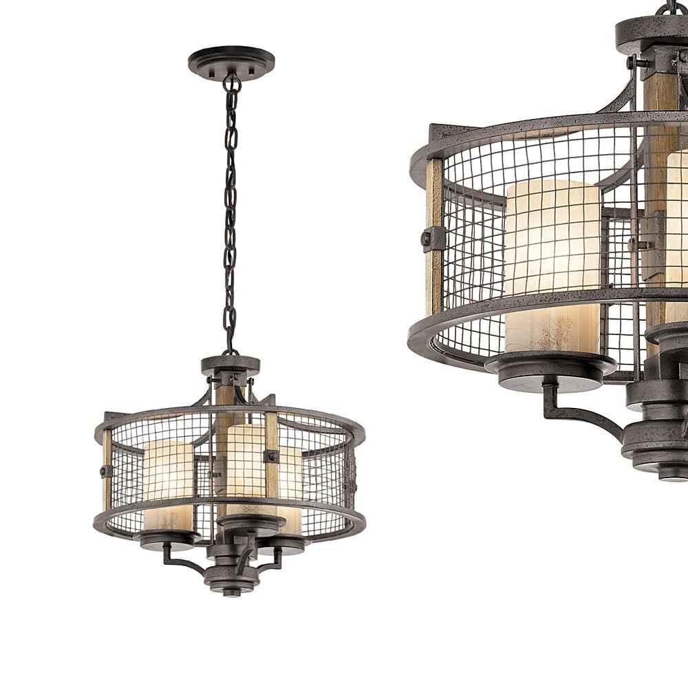 Lampa wisząca 45cm, metalowa siatka - kute żelazo, do salonu kuchni sypialni (3xE27) Kichler (Ahrendale)