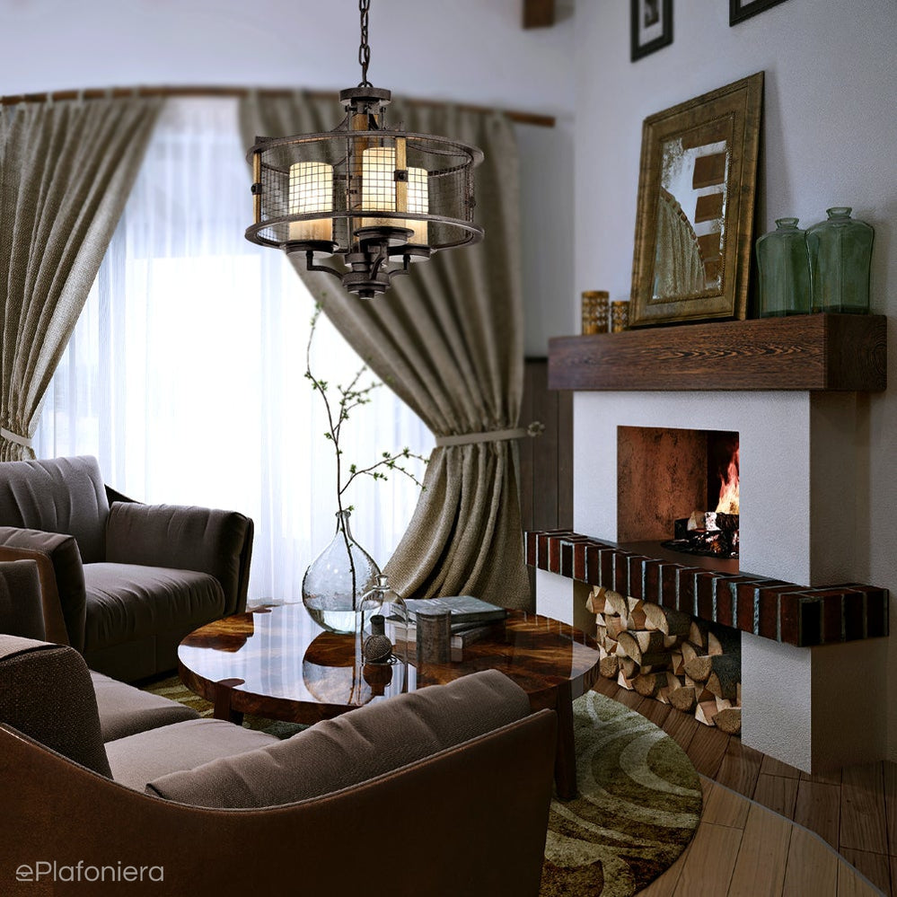 Lampa wisząca 45cm, metalowa siatka - kute żelazo, do salonu kuchni sypialni (3xE27) Kichler (Ahrendale)