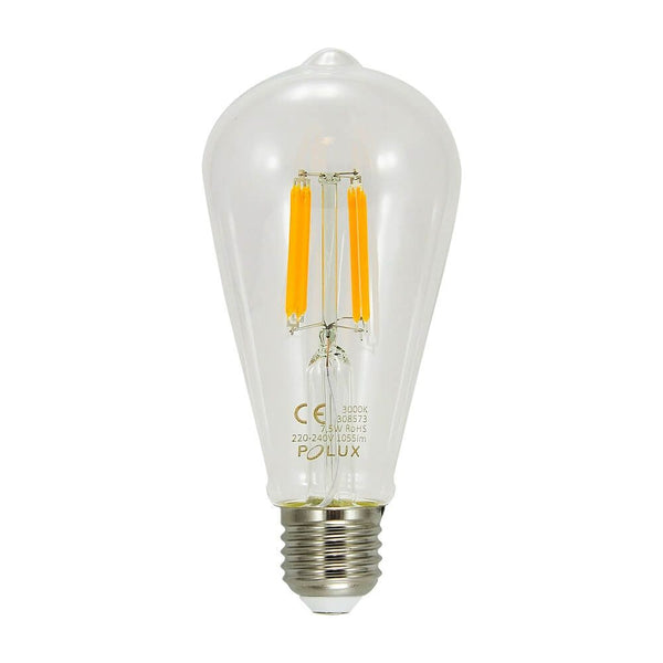 Żarówka LED E27 Edison ST64 (7,5W = 75W) -  GOLDLUX (Polux) / 1055lm / 3000K Ciepła / 360° Filament