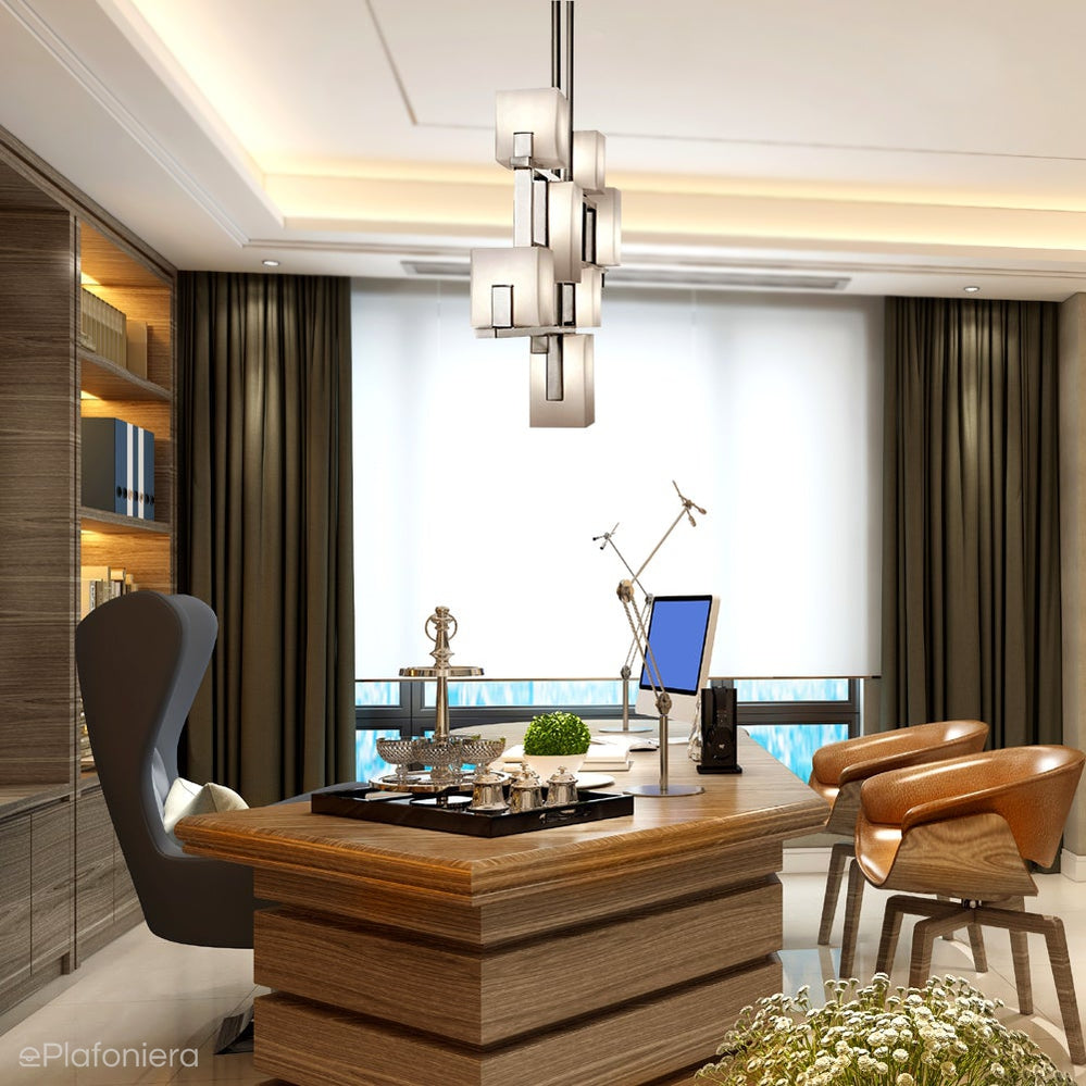 Żyrandol do salonu / jadalni City - Kichler (pewter, szkło mleczne, 88x9cm, 7xG9)