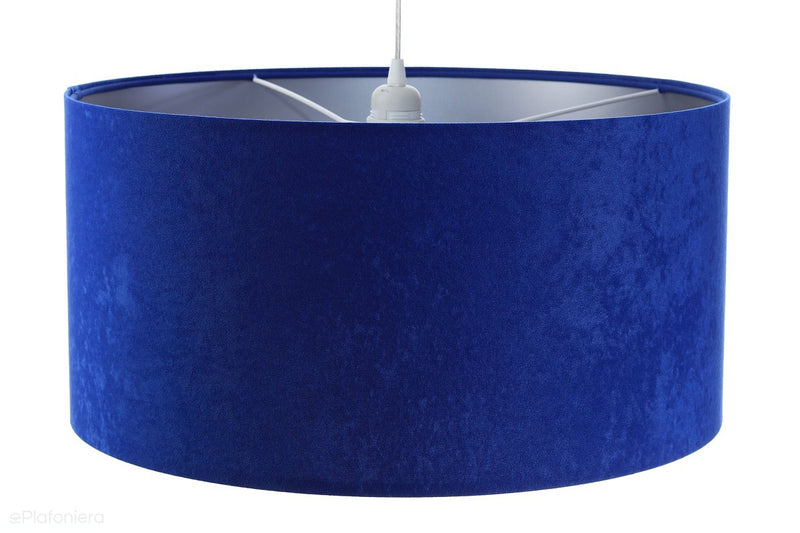 Welurowy abażur Alpana - niebieska lampa wisząca do salonu, sypialni (kolekcja - Standard, 1xE27) ręcznie robiona - ePlafoniera