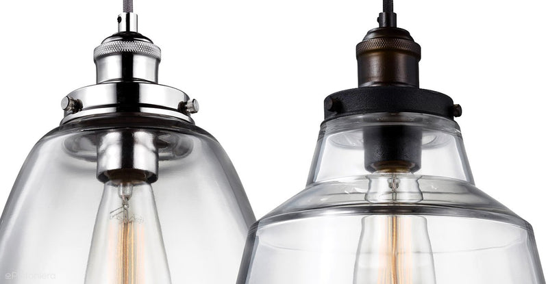 Szklana lampa wisząca 25cm (polerowany nikiel) do kuchni jadalni salonu (1xE27) Feiss (Baskin)