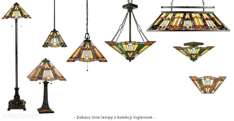 Lampa wisząca w stylu Tiffany ze szkłem witrażowym, Inglenook, Quoizel