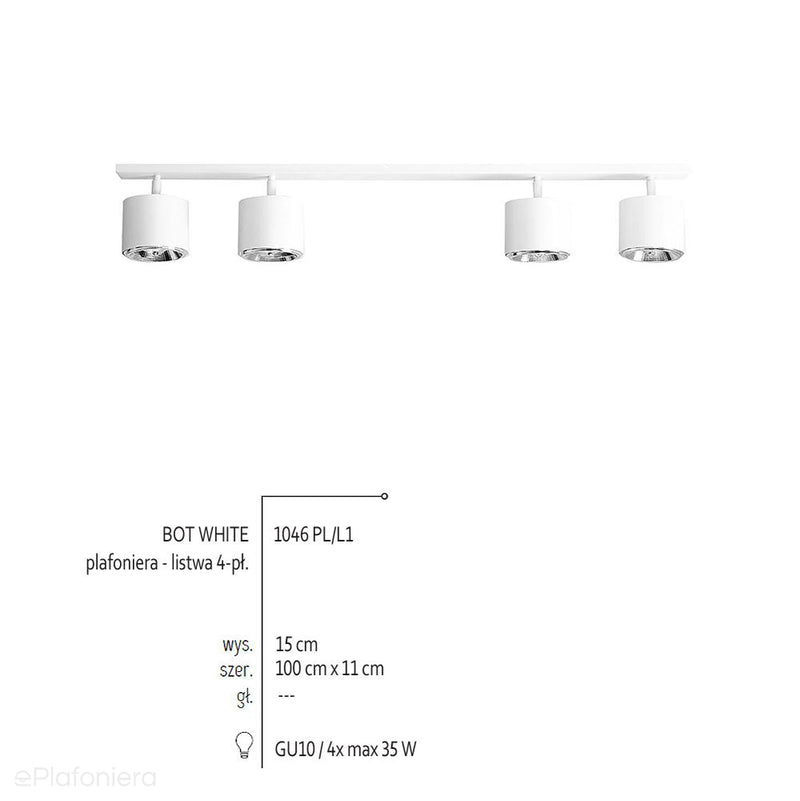 Biała lampa - spot sufitowa, plafon 2+2 (regulowana, ustawna 4xGU10) Aldex (Bot)1046PL/L1 - ePlafoniera