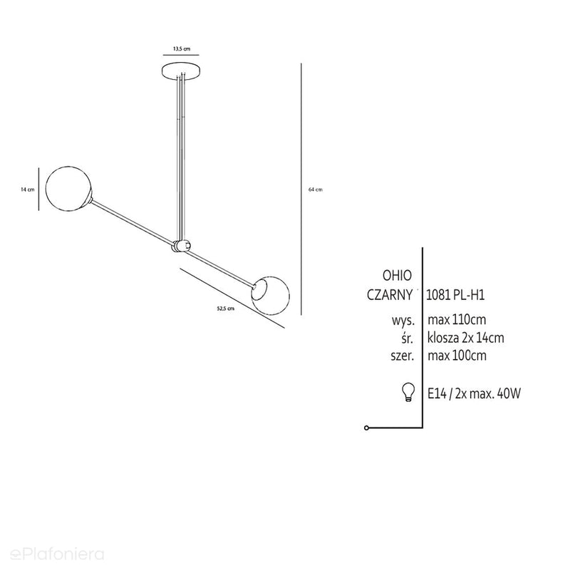 Nowoczesna lampa regulowana, wisząca, mleczne kule 2x14cm (E14) Aldex (Ohio) 1081PL-H1