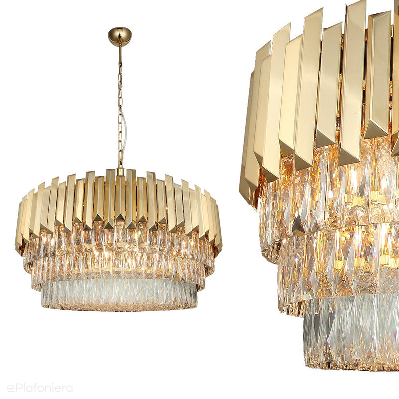 Złota kryształowa lampa, żyrandol do salonu (80cm) Lucea 1467-80-30 NARBONNE