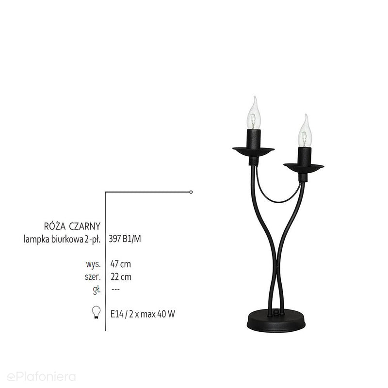 Czarna lampa stojąca - świecznik, biurkowa 2xE14, Aldex (Róża) 397B1/M - ePlafoniera