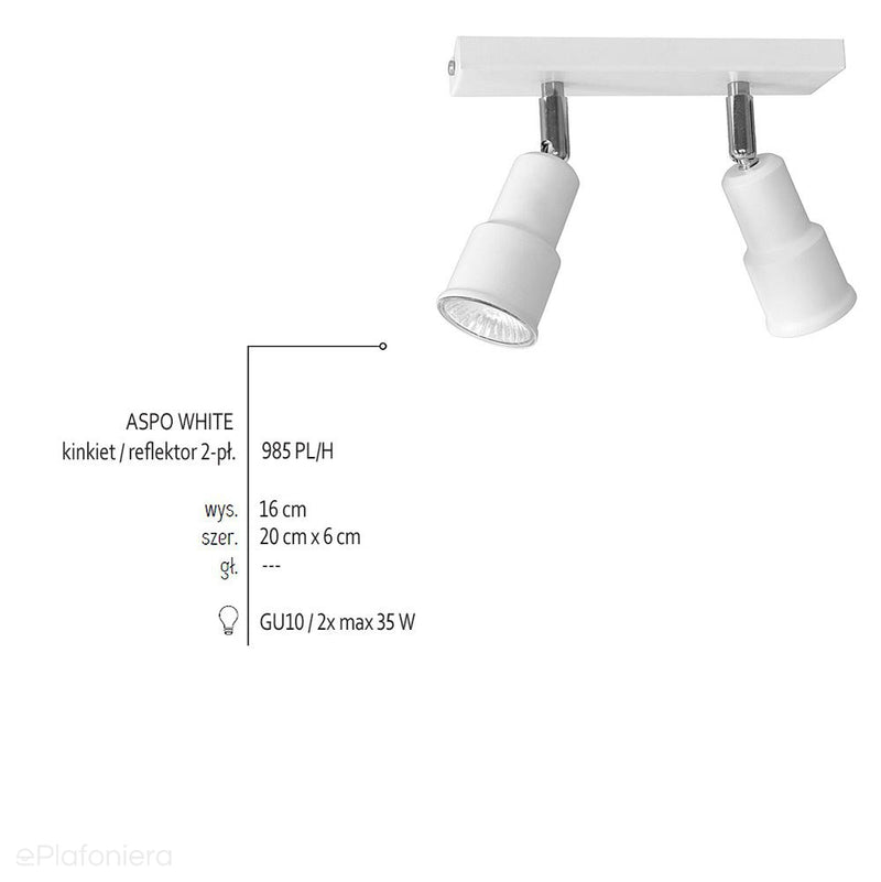 Biały reflektor sufitowy spot na listwie 20cm (2x GU10) Aldex (Aspo) 985PL/H - ePlafoniera