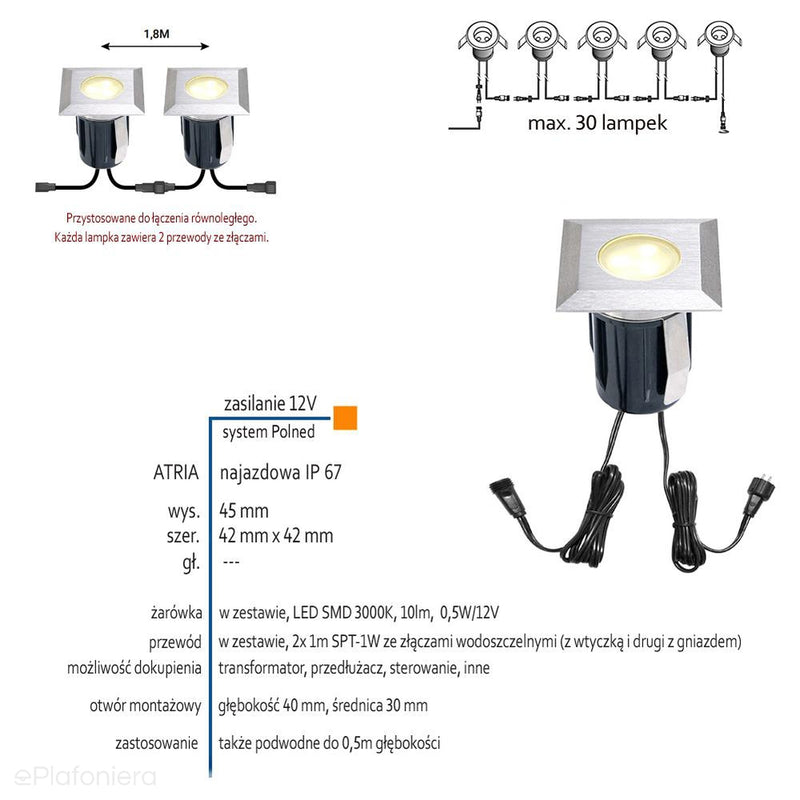 Lampa najazdowa/podwodna ogrodowa zewnętrzna IP 67 (0,5W, 3000K) (system 12V LED) Atria
