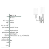 Nowoczesna lampa ścienna (kinkiet 2xE14) do salonu sypialni (polerowany nikiel) Feiss (Brianna)