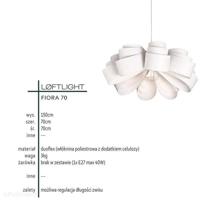 Designerska lampa wisząca biała Fiora 70 LoftLight