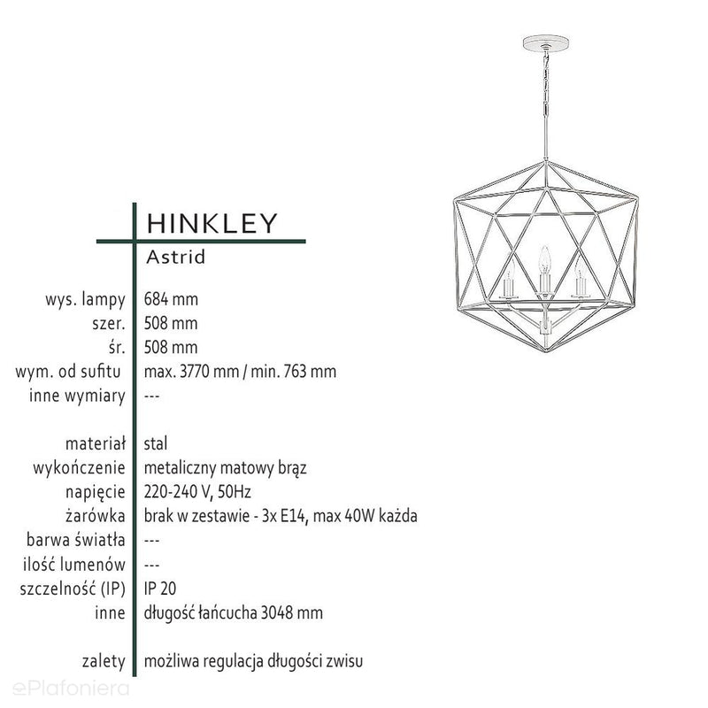 Lampa wisząca / druciana / ażurowa klatka Astrid - Hinkley (50x50cm / 3xE14)