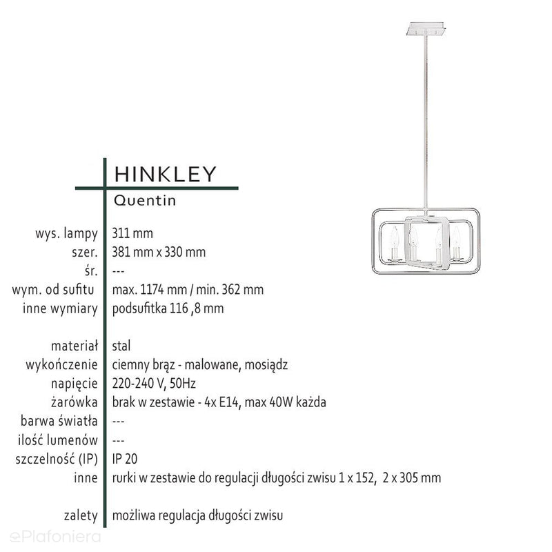 Mosiężna lampa wisząca Quentin w stylu loftowym -  Hinkley, 38x33cm (ciemny brąz, mosiądz)