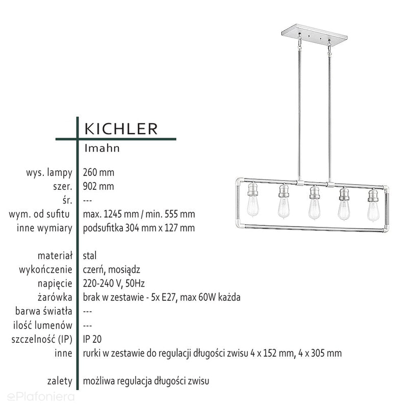 Kichler, Imahn - loftowa lampa wisząca do salonu