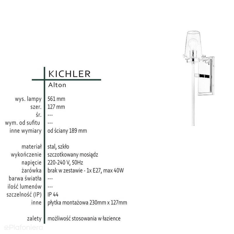 Mosiężny, industrialny kinkiet Alton do łazienki / nad lustro z IP44 -  Kichler