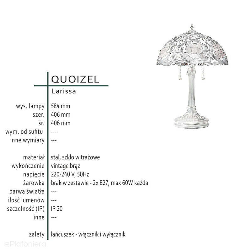 Tiffany - lampa stołowa Larissa ze szkłem witrażowym, ręcznie wykonana, Quoizel