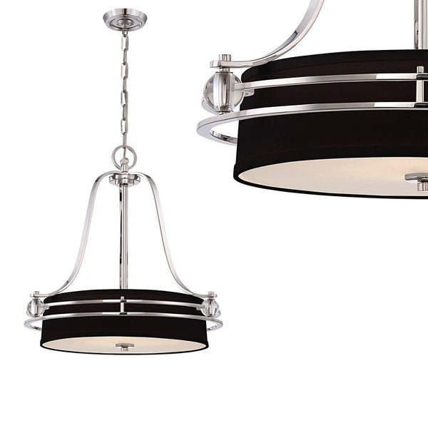 Lampa wisząca srebrna - czarny abażur  (58cm) żyrandol do salonu sypialni jadalni (4xE27) Quoizel (Gotham)