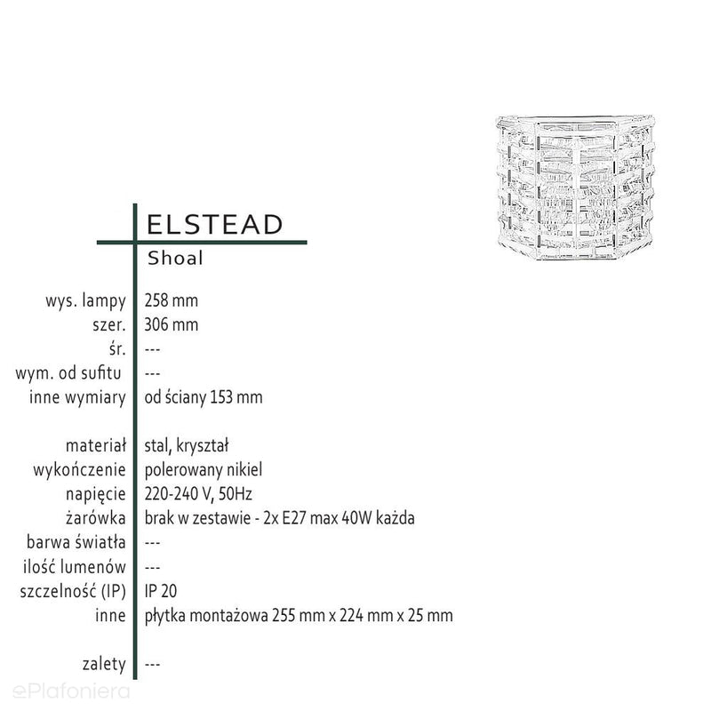 Kryształowy kinkiet Shoal - Elstead (polerowany nikiel / kryształy / 2xE27)