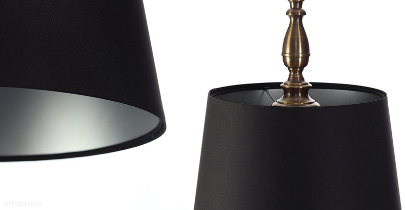 Satynowy rustykalny abażur -czarna lampa wisząca (mosiądz) Lukrecja, ręcznie robiona