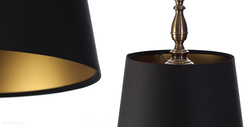 Satynowy rustykalny abażur -czarna lampa wisząca (mosiądz) Lukrecja, ręcznie robiona