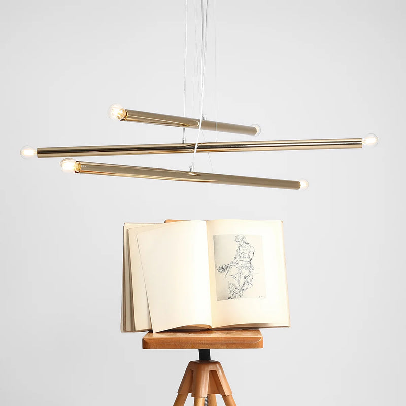 Żyrandol do salonu, biura - złota lampa wisząca rurki (6xE14) Aldex (tubo) 1072K30