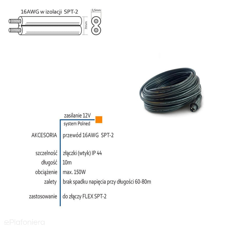 10m z wtyczką, przewód 16AWG, SPT-2 - AKCESORIA systemu 12V LED Polned (6259011)