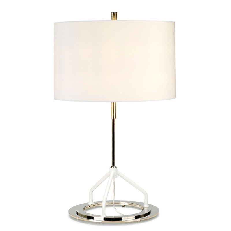 Nowoczesna lampa stołowa Vicenza z bawełnianym abażurem - Elstead, 65cm, (nikiel - biała) do salonu / sypialni / gabinetu (1xE27)