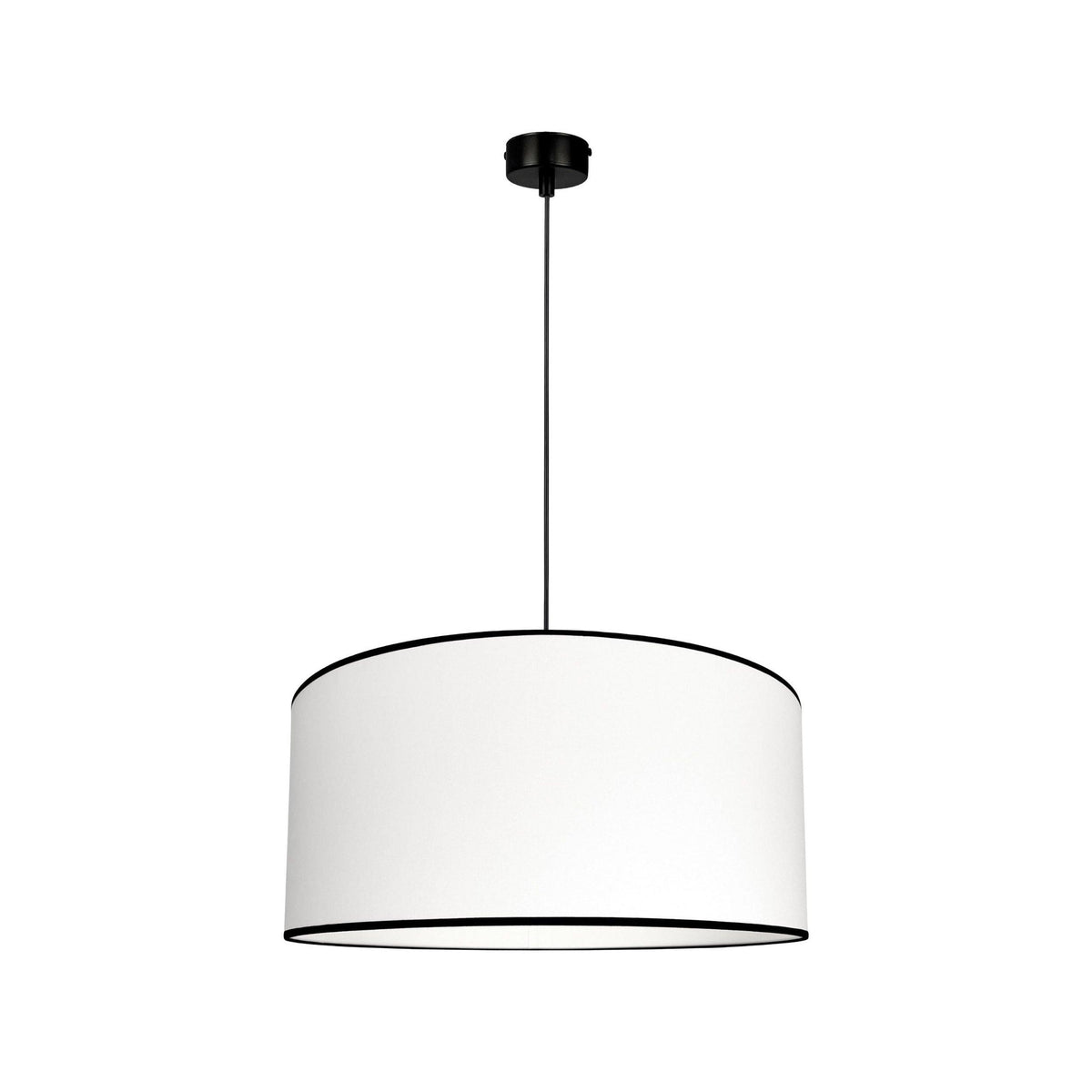 Base – lampa wisząca z białej bawełny z czarną lamówką