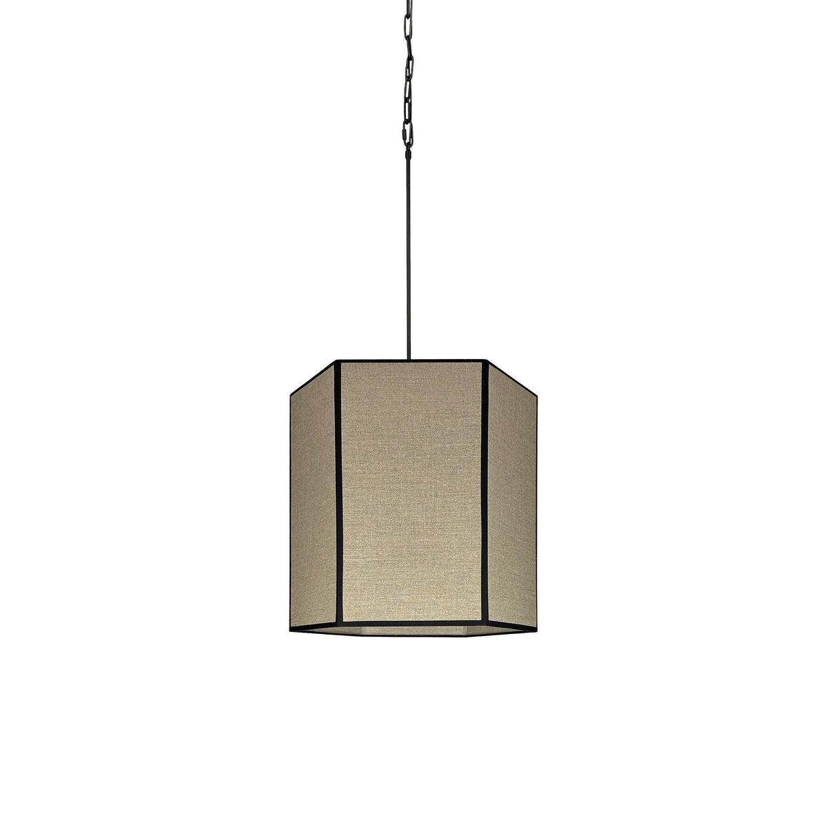Gabia – sześciokątna lampa wisząca z lnu z czarną lamówką