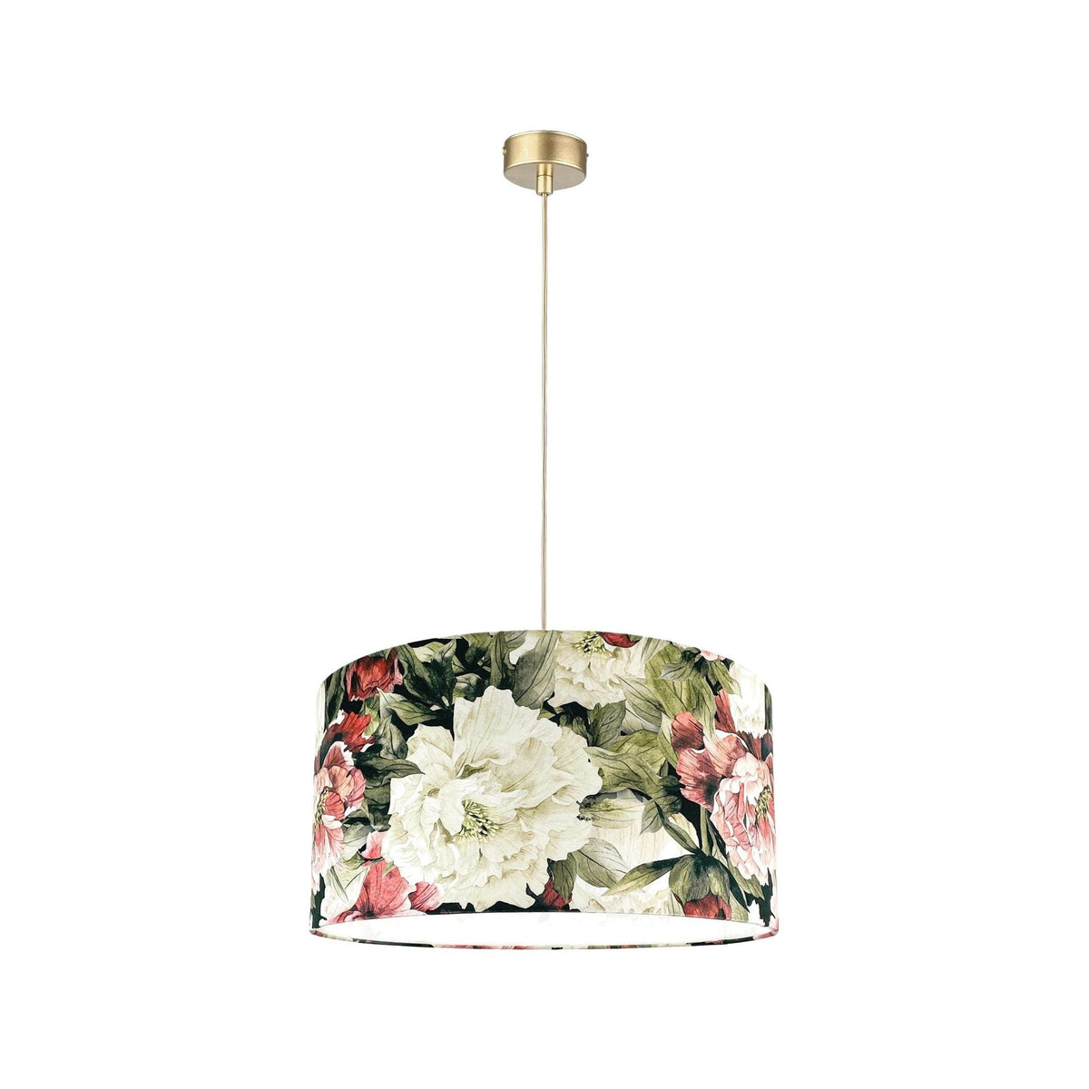 Nana – lampa wisząca z welurowym abażurem w kwiaty piwonii