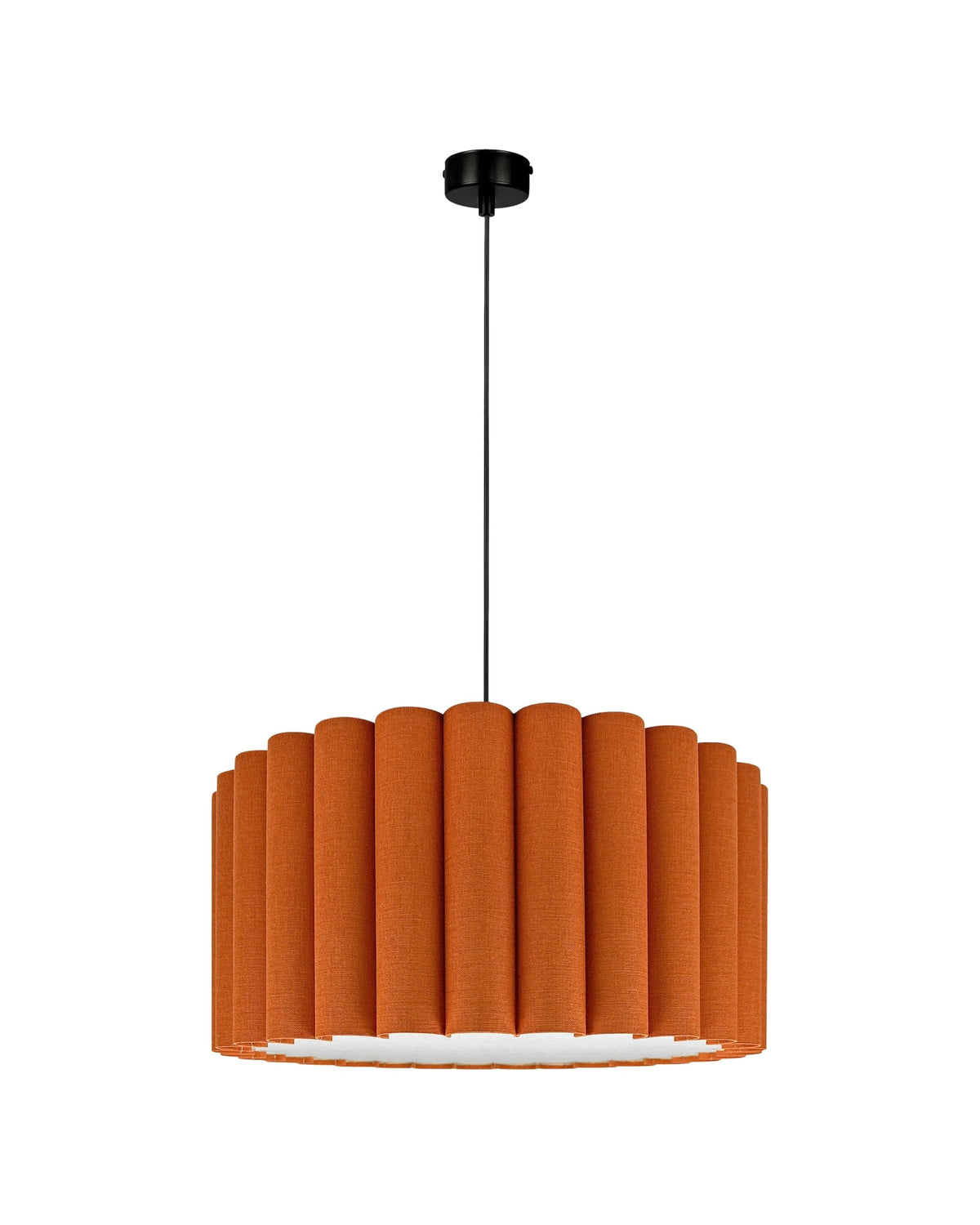 Onde II – lampa wisząca z pomarańczowego lnu o falowanych bokach Ø50