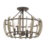 Rustykalna lampa sufitowa Wood - Quoizel (drewno, metal, 4xE14, 42cm)