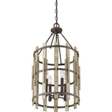 Rustykalna lampa wisząca Wood do pokoju / salonu / jadalni (drewno, metal) - Quoizel, 38cm, 4xE14