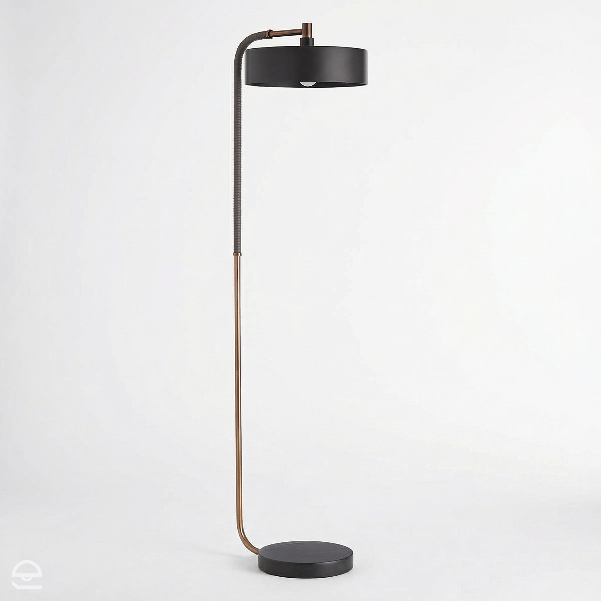 Aaron – lampa podłogowa łukowa, czarny marmur i skóra