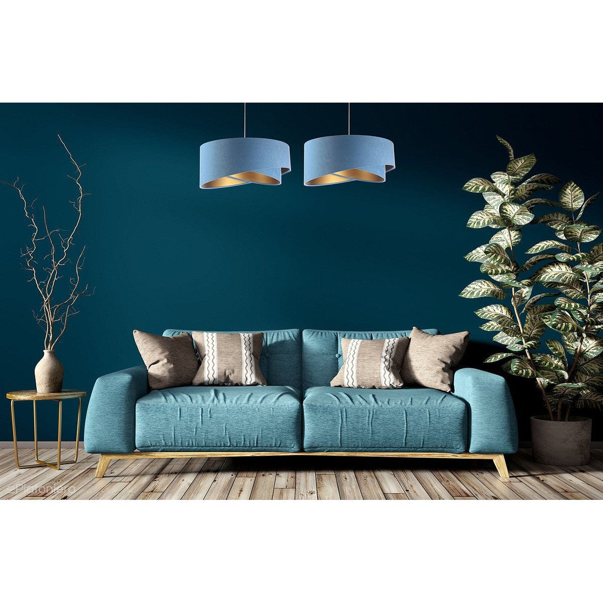 allybeckmana Abażur Alison - błękitna lampa wisząca welurowa do salonu