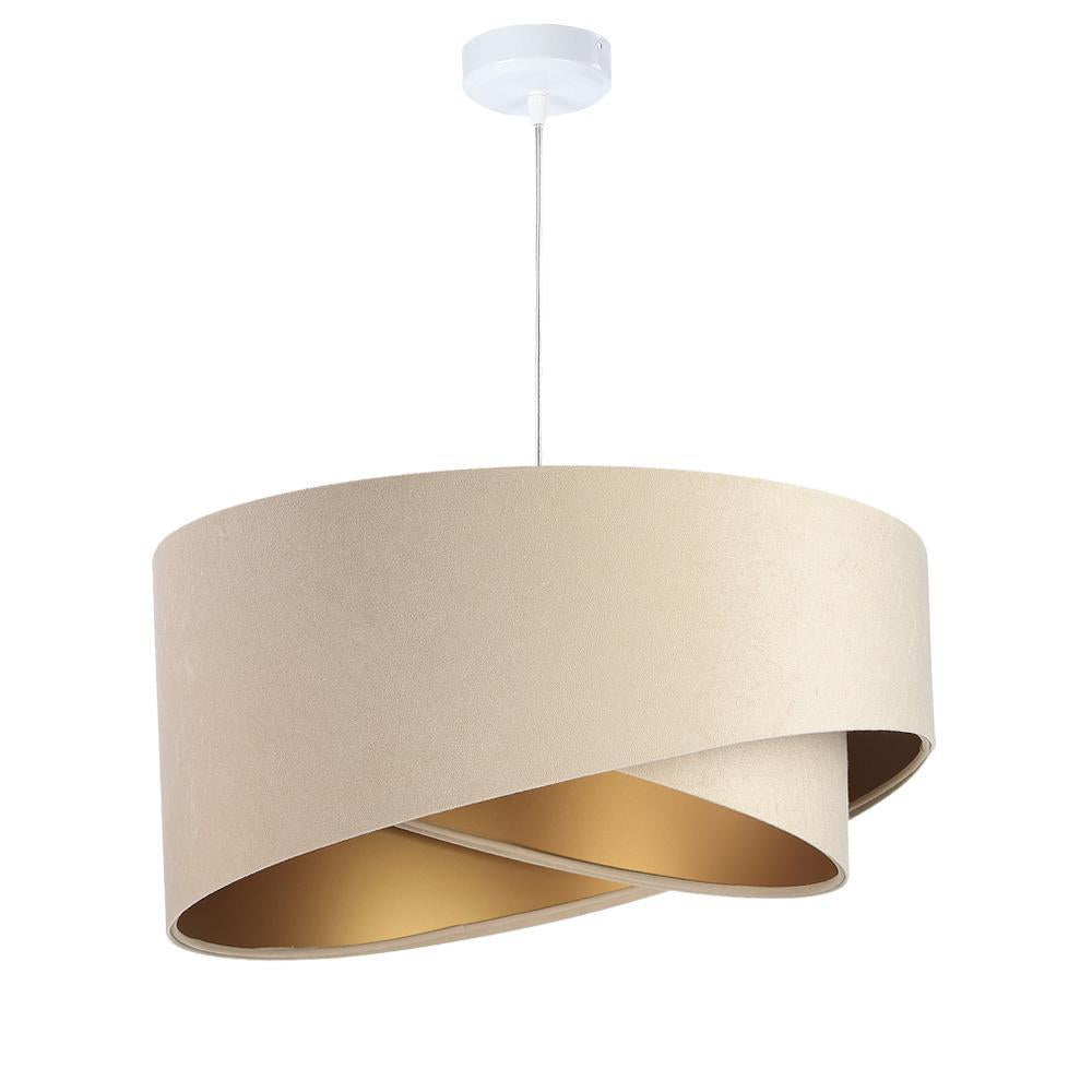 Abażur Kiara - kremowa lampa wisząca welurowa do salonu, sypialni (asymetria 1xE27) ręcznie robiona