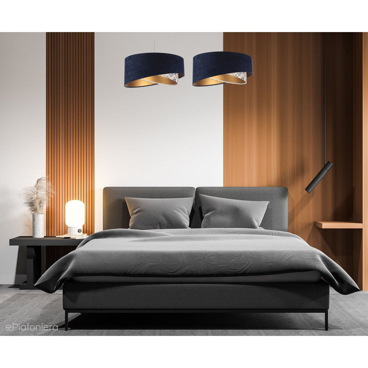 Abażur Lea - granatowa lampa wisząca welurowa, do salonu, sypialni (asymetria 1xE27) ręcznie wykonana - ePlafoniera