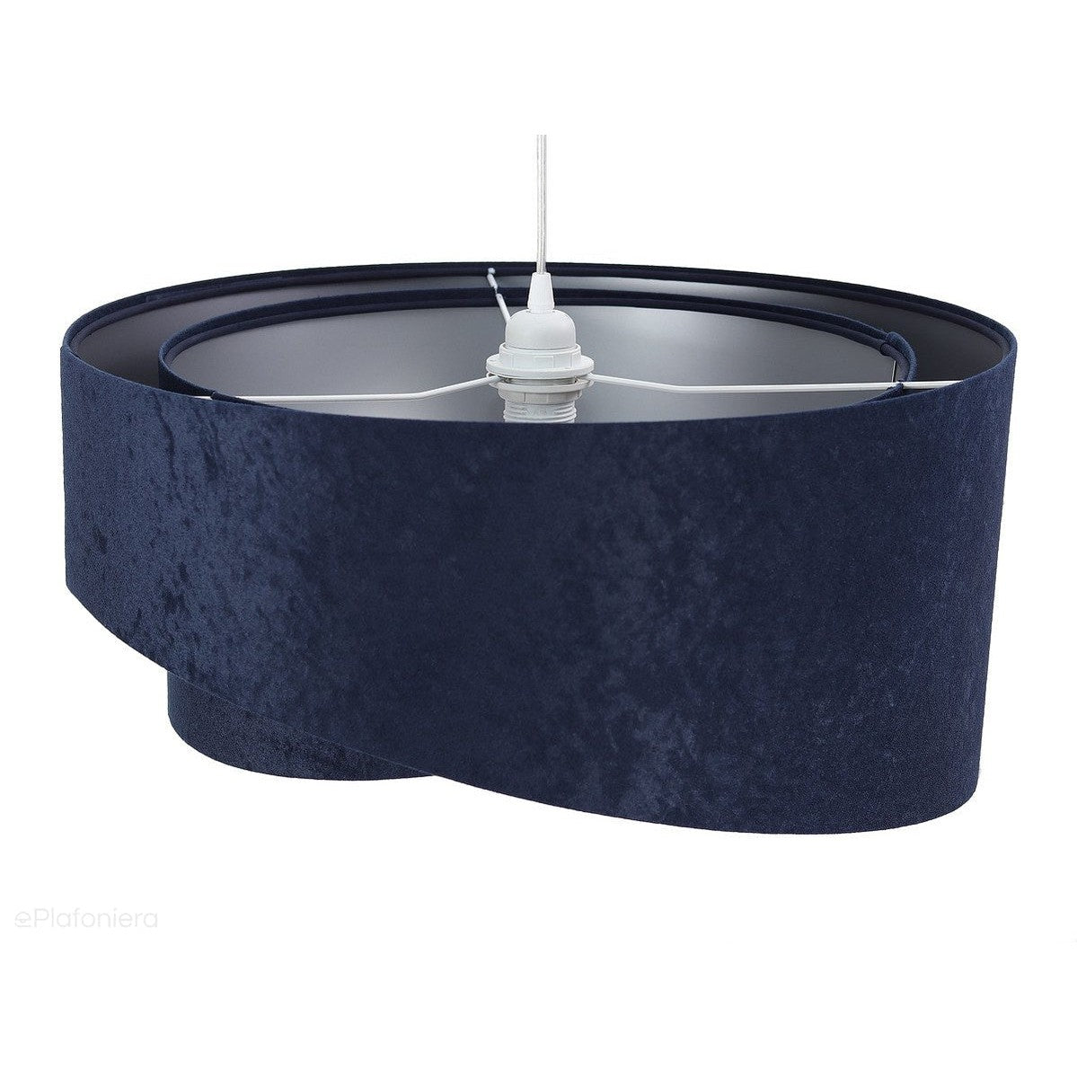 Abażur Lea - granatowa lampa wisząca welurowa, do salonu, sypialni (asymetria 1xE27) ręcznie wykonana - ePlafoniera