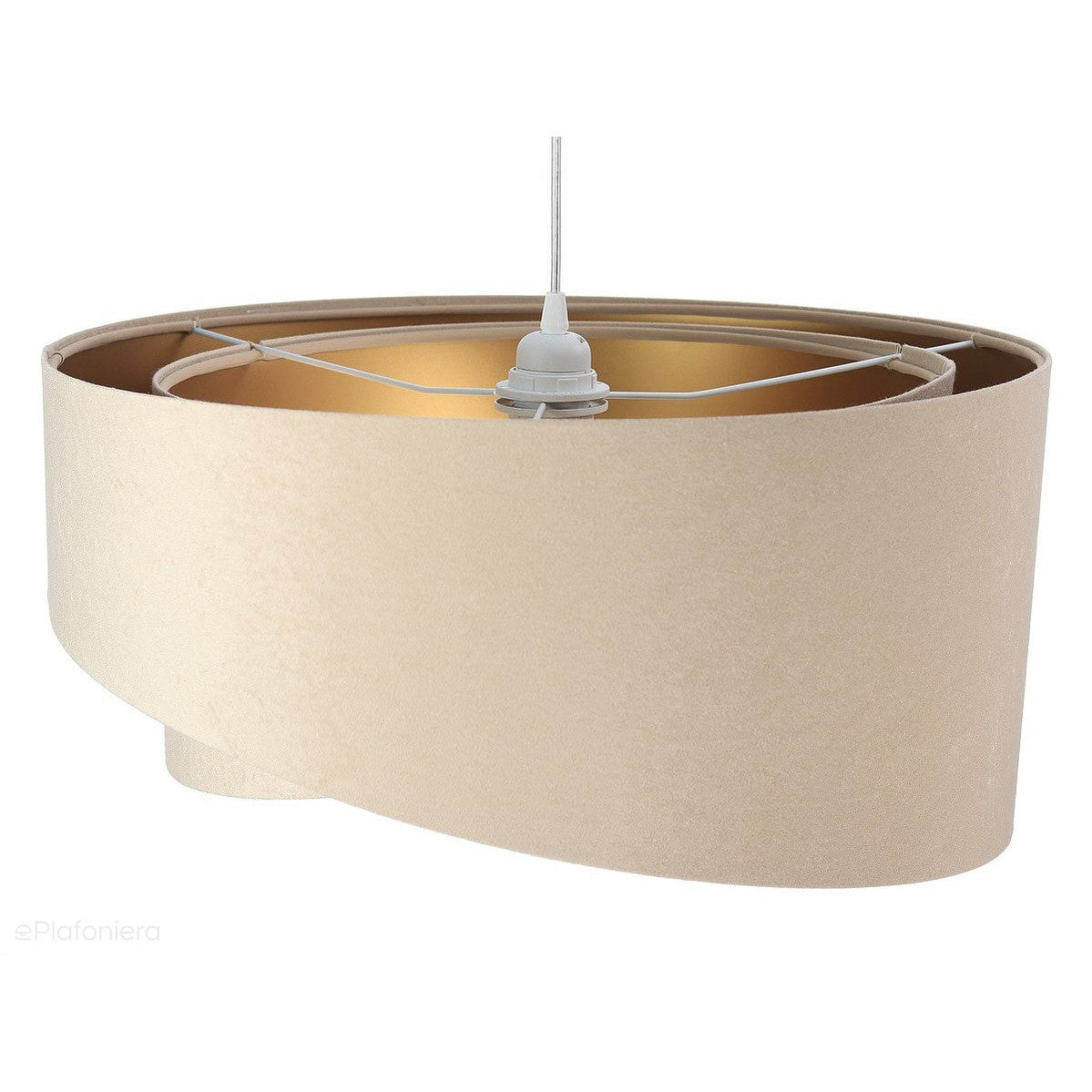 Abażur Tia - beżowa lampa wisząca welurowa, do salonu, sypialni (asymetria 1xE27) ręcznie robiona - ePlafoniera