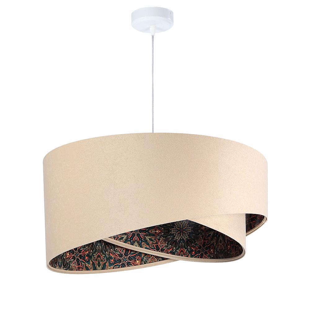 Abażur Tia - beżowa lampa wisząca welurowa, do salonu, sypialni (asymetria 1xE27) ręcznie robiona - ePlafoniera