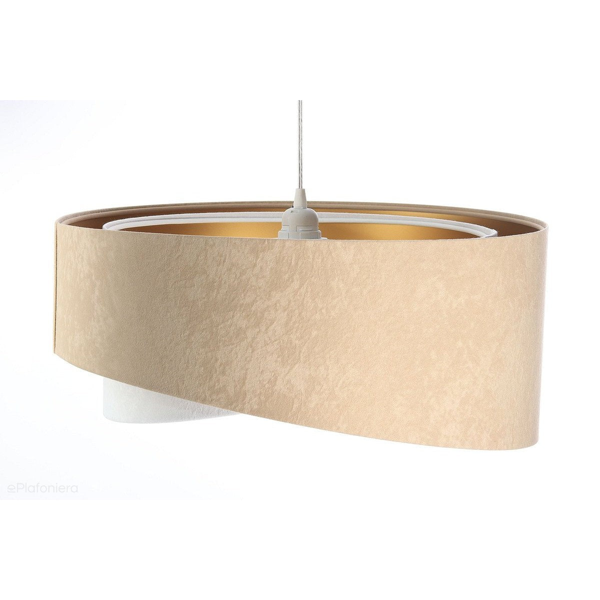 Abażur Tia - beżowa lampa wisząca welurowa, do salonu, sypialni (asymetria 1xE27) ręcznie robiona - ePlafoniera
