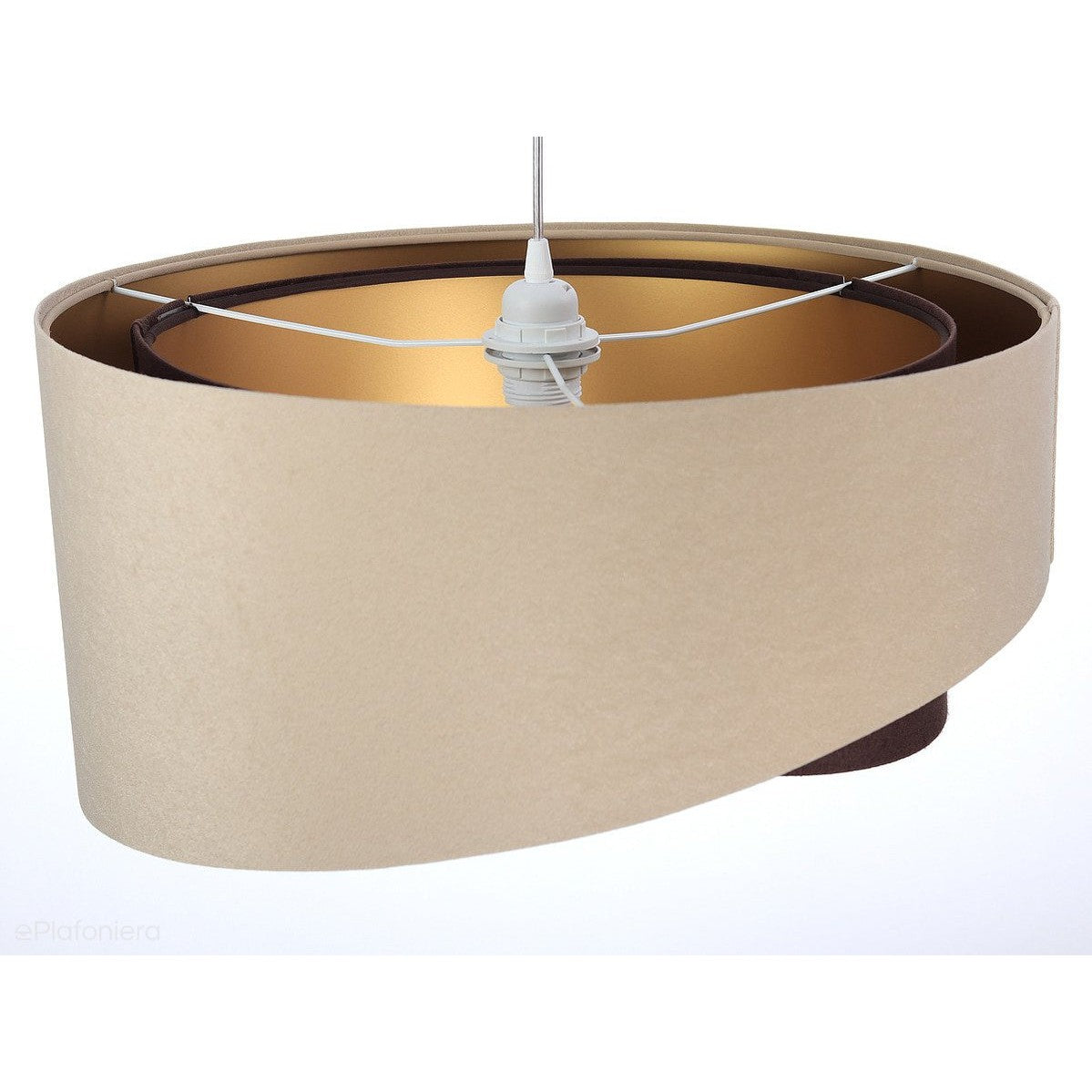 Abażur Tia - beżowa lampa wisząca welurowa, do salonu, sypialni (asymetria 1xE27) ręcznie robiona - ePlafoniera