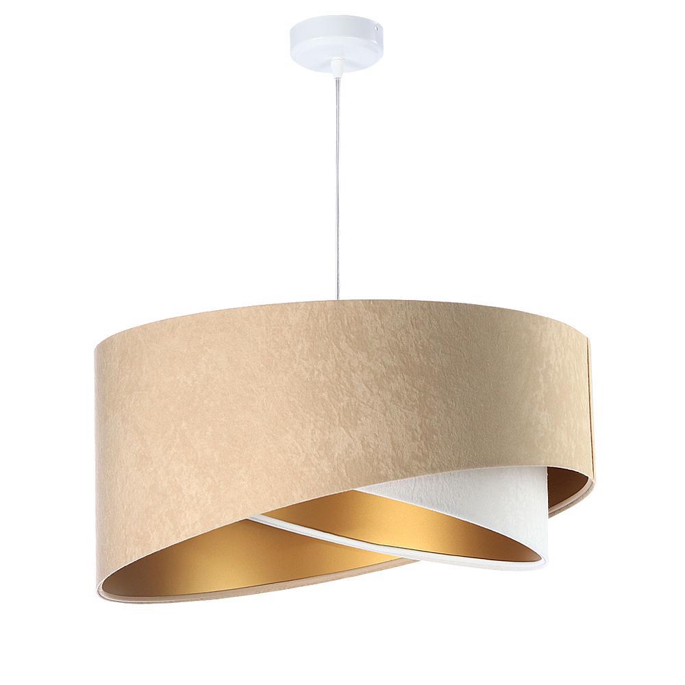 Abażur Tia - beżowa lampa wisząca welurowa, do salonu, sypialni (asymetria 1xE27) ręcznie robiona