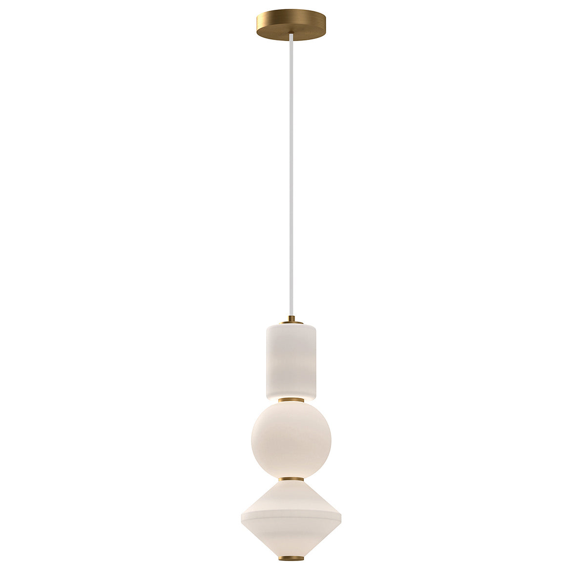 Bijou – geometryczna lampa wisząca LED ze szkłem opalowym, postarzane złoto Ø20
