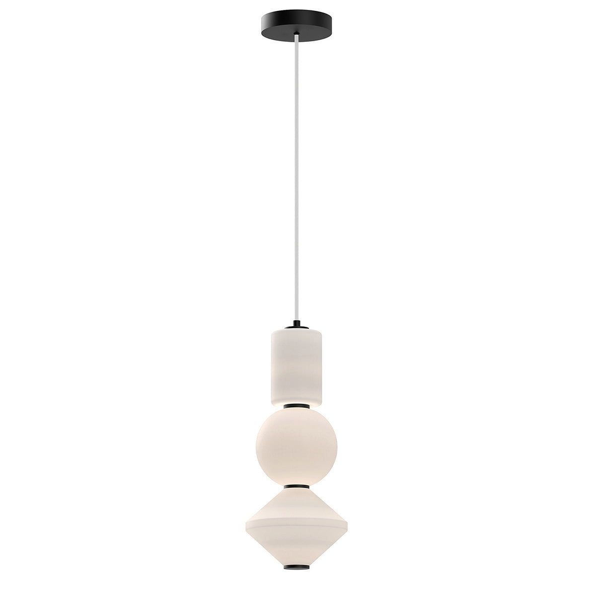 Bijou – geometryczna lampa wisząca LED ze szkłem opalowym, matowa czerń Ø20