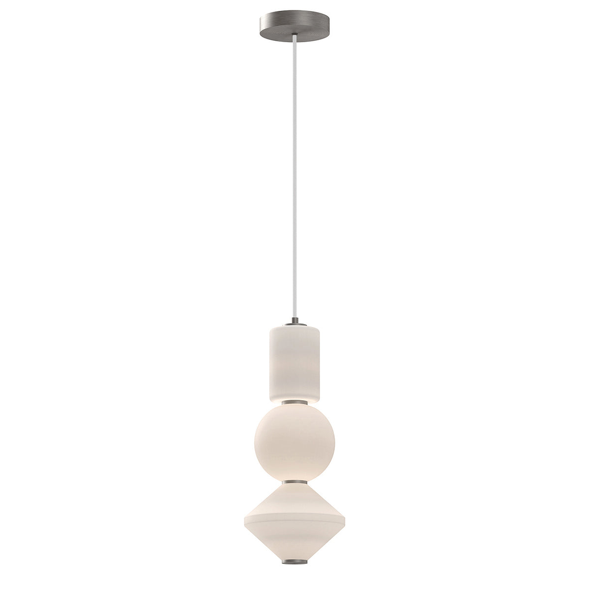 Bijou – geometryczna lampa wisząca LED ze szkłem opalowym, szczotkowany nikiel Ø20