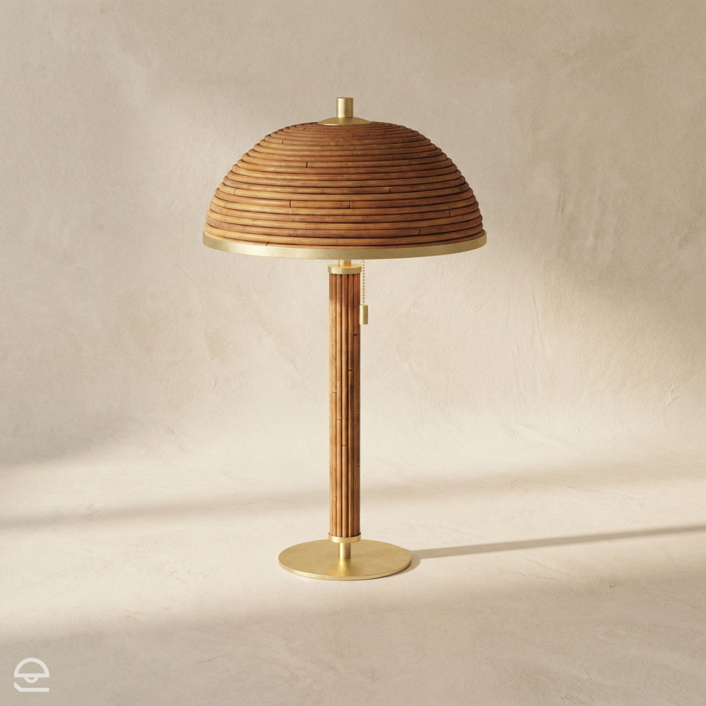 Annette – lampa stołowa z naturalnego bambusa, antyczny mosiądzu