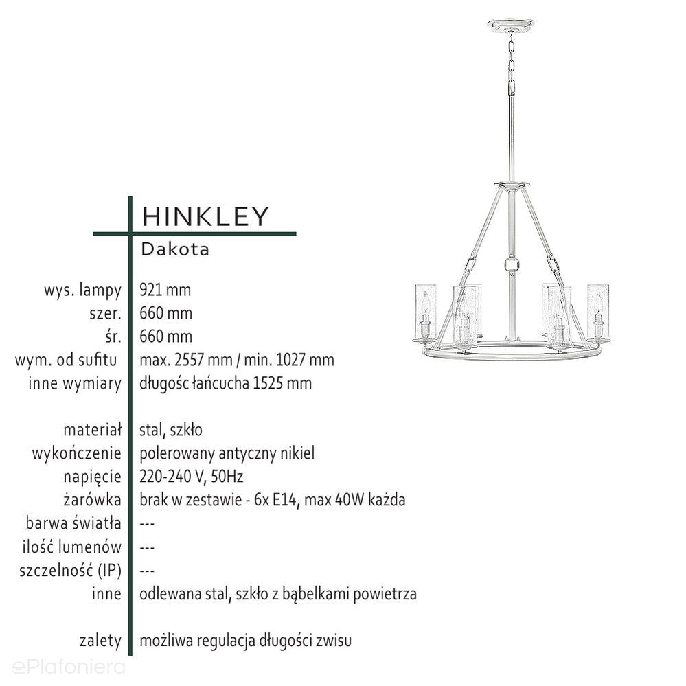 Antyczny nikiel - lampa wisząca / żyrandol Dakota (bąbelki powietrza) - Hinkley (6xE14)